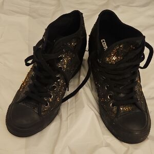 Converse Black and Gold Glitter High-Top Sneakers